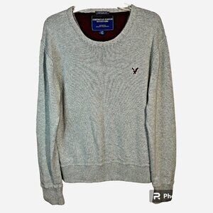 American Eagle Vintage Fit Grey Pullover Sweatshirt Men’s L Y2K Cozy Cotton Crew